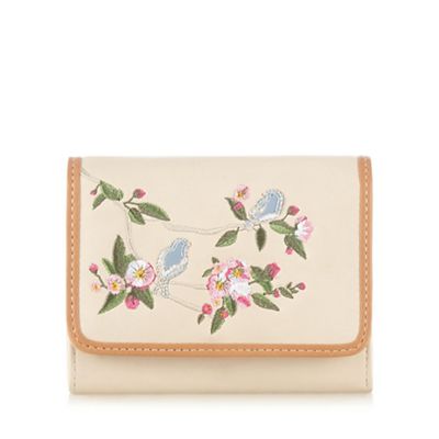 Cream bird and floral embroidered purse
